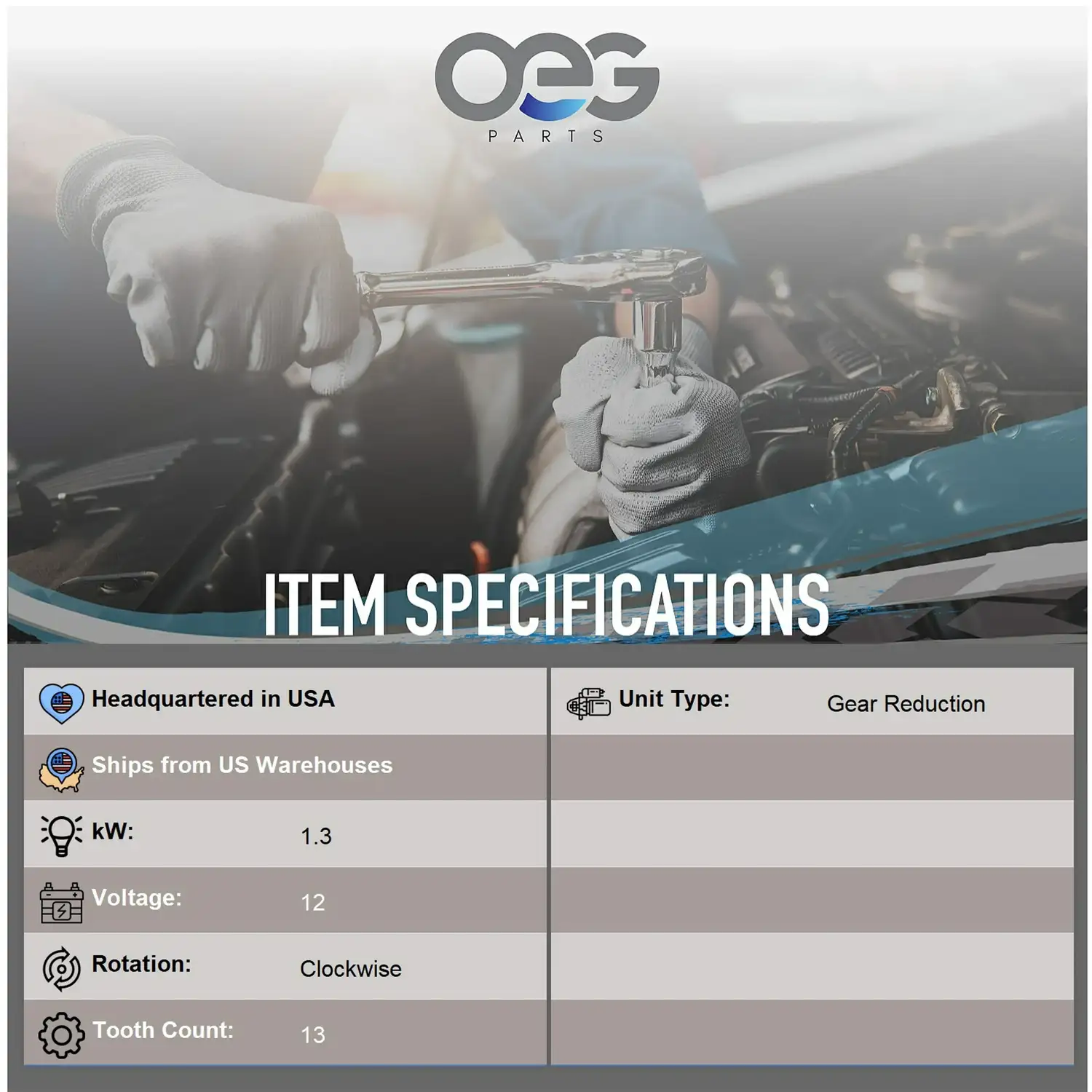 OEG Parts New 12V Starter Motor - Ảnh 2