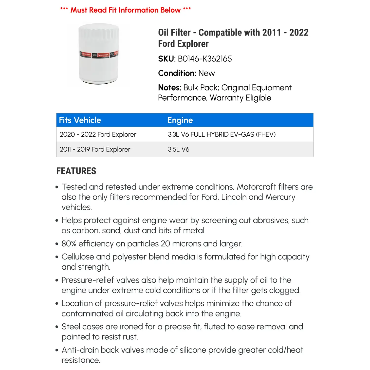 Oil Filter - Compatible with 2011 - 2022 Ford - Ảnh 2