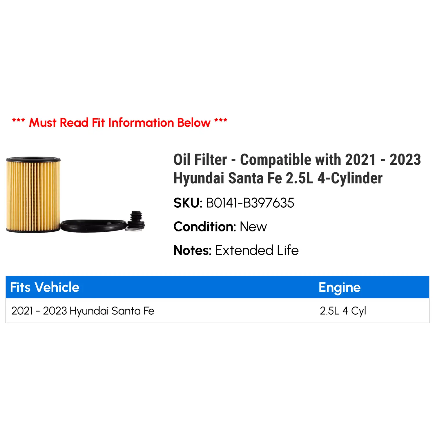 Oil Filter - Compatible with 2021 - 2023 Hyundai Santa Fe 2.5L 4-Cylinder 2022 - Ảnh 2