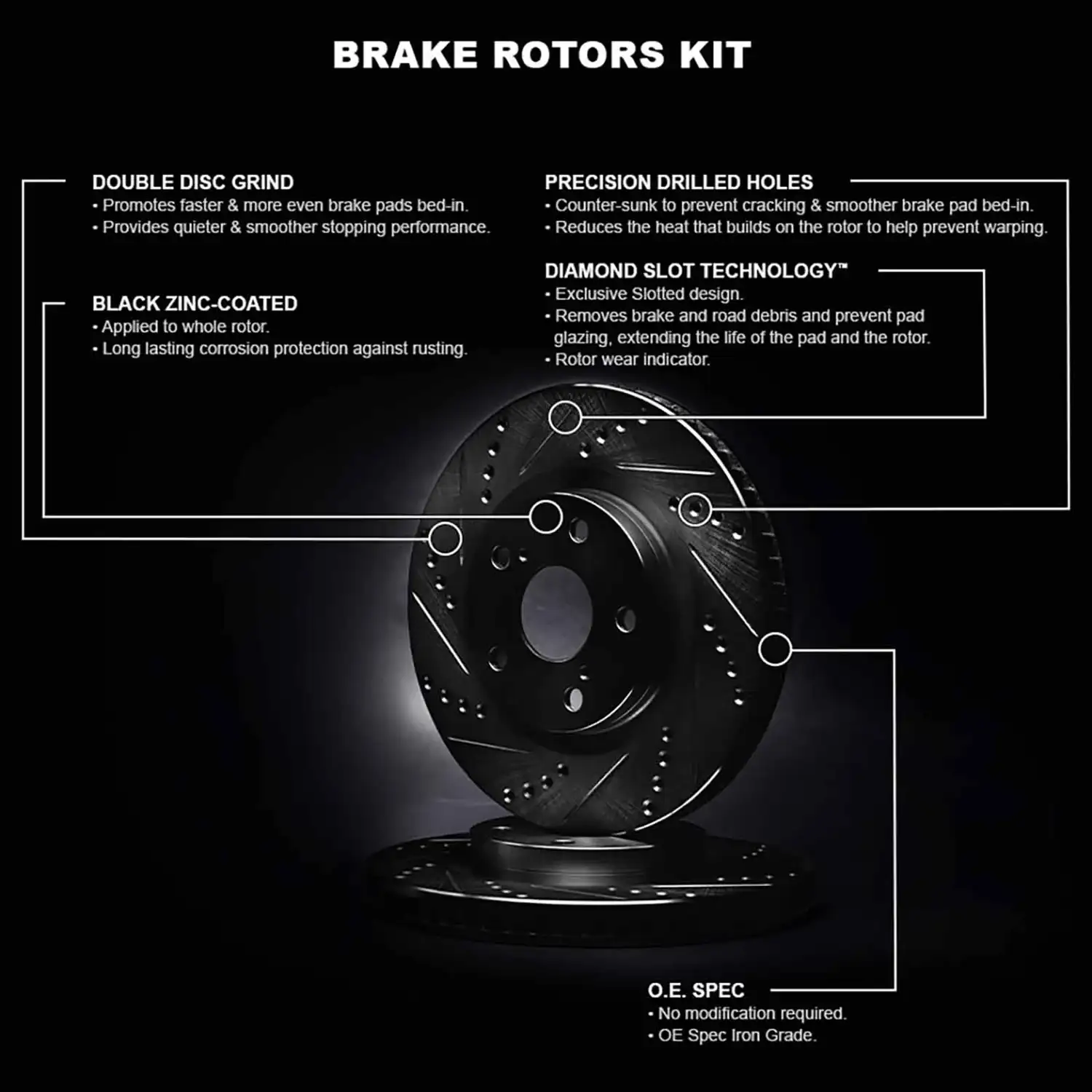 R1 Concepts Front Brake Rotor Kit _Brake Rotors_ Brake Disc _Drilled and Slotted WHPN1-11006 - Ảnh 2