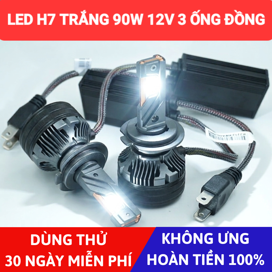 Bóng Led H7 1 màu trắng 90W 12V 3 ống đồng - Five Star F88 - hình ảnh sản phẩm