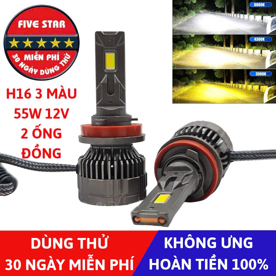 Bóng Led H16 3 màu 55W 12V 2 ống đồng - Five Star F87 - Dùng thử 30 ngày miễn phí, Bảo hành 3 năm đổi mới - góc nhìn 2
