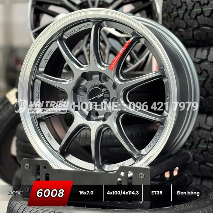 Mâm xe 16 inch Đen bóng PCD 4X100/114.3 mẫu 6008