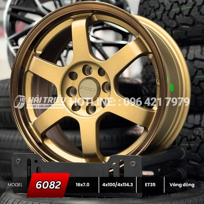 Mâm xe 16 inch Vàng đồng PCD 4X100/114.3 mẫu 6082
