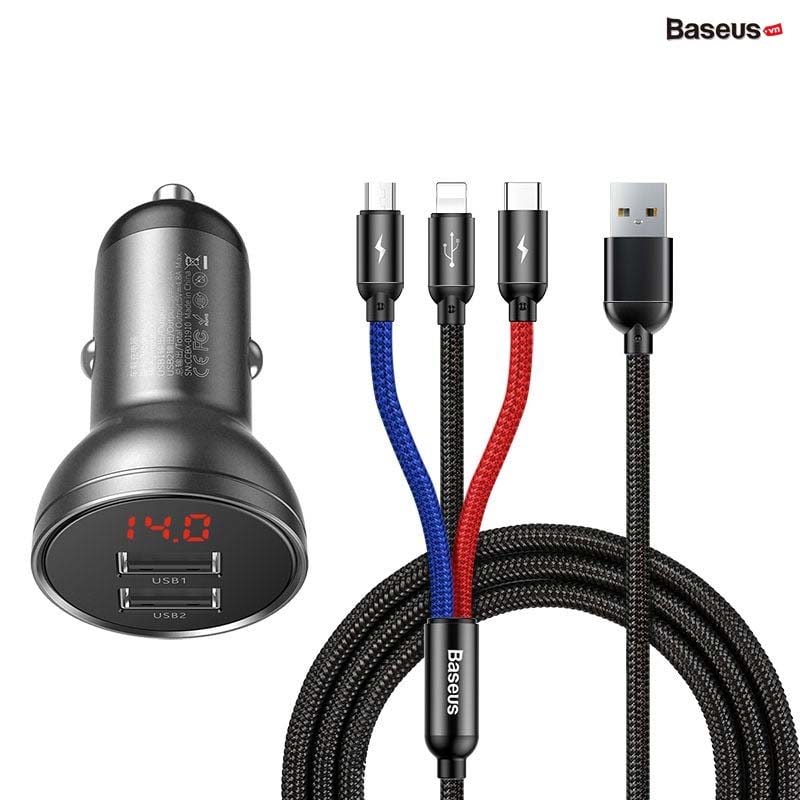 Tẩu Sạc Ô Tô Baseus 3 Trong 1 Đa Năng